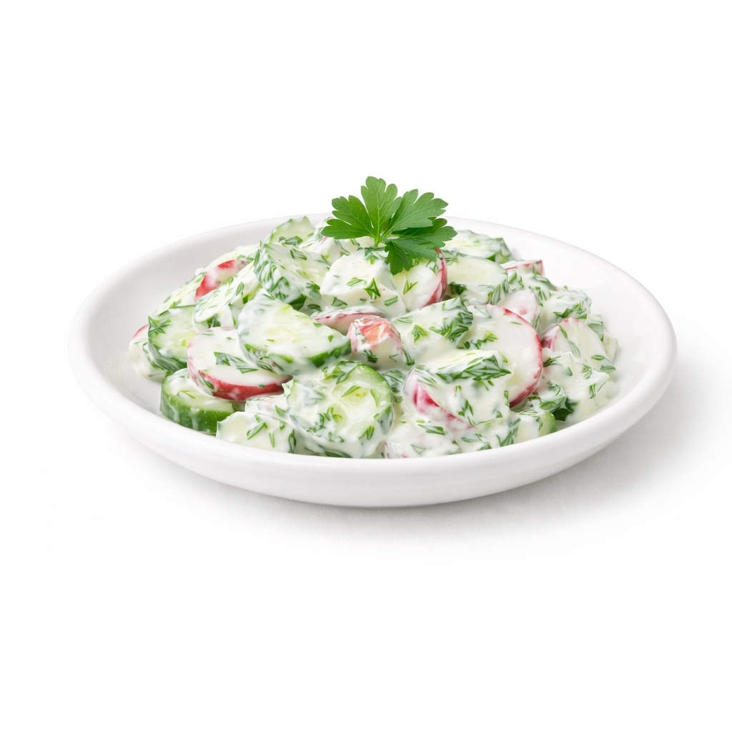 Салат «Дачный» (огурец, редис, зелень со сметаной)